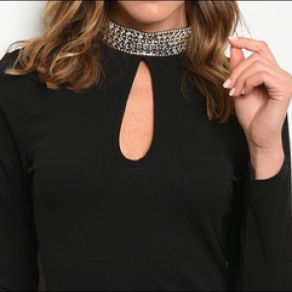 ❌DONATED❌Black Rhinestone Mock Neck Peep Hole Long Sleeve Dress - Picture 2 of 11